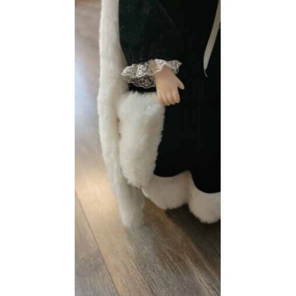 ANCO Porcelain Doll in Black Winter Cape Dress Faux Fur Muff with Stand 16" - Picture 9 of 11